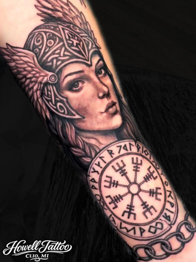 Black and grey - Viking - Warrior - Howell Tattoo - Justin Howell - Clio, Mi - Walk In Tattoo Shop Near Me