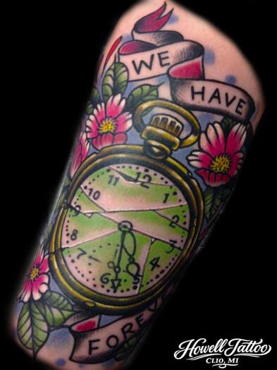 Clock Tattoo - Howell Tattoo - Justin Howell - Clio, Mi - Walk In Tattoo Shop Near Me