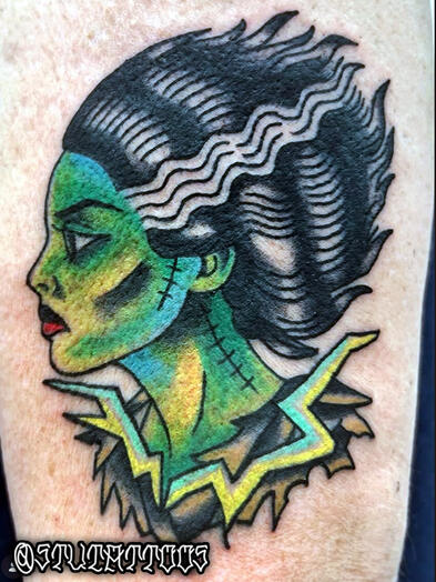 Full Color Portrait - American Traditional Bride of Frankenstein - Stu Donaldson - Howell Tattoo - Clio, Mi