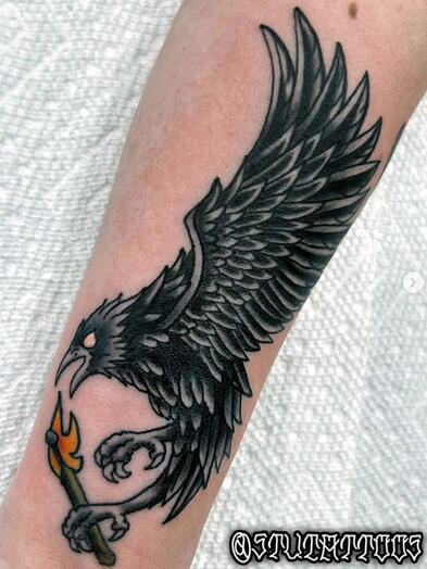 Crow and Match - Black and Grey - Stu Donaldson - Howell Tattoo - Stu Donaldson
