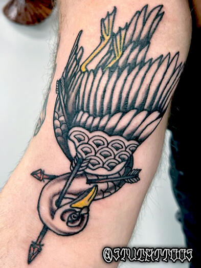 Swan with Arrow - Black and Grey - Stu Donaldson - Howell Tattoo - Stu Donaldson