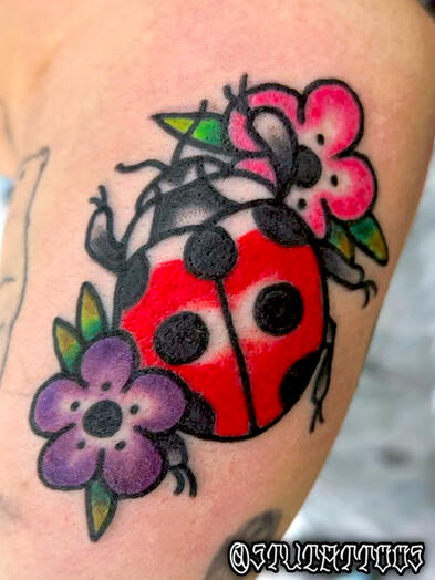 Lady Bug - Stylized Full Color - Stu Donaldson - Howell Tattoo - Stylized Full Color - Stu Donaldson - Howell Tattoo - Clio, Mi